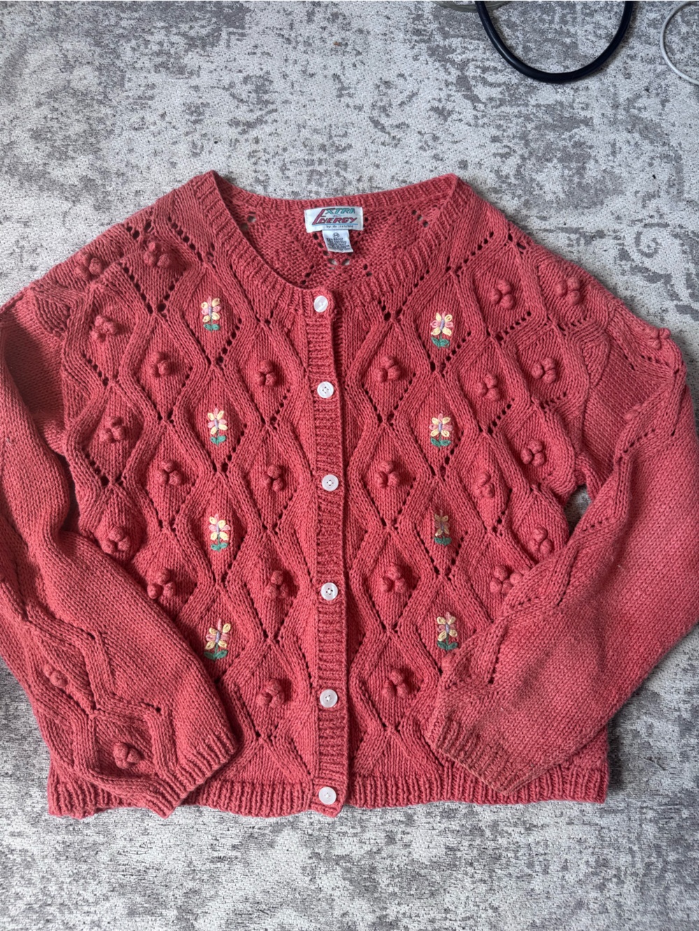 Vintahe 80s Coral Knit Button-Up Cottagecore Sweater